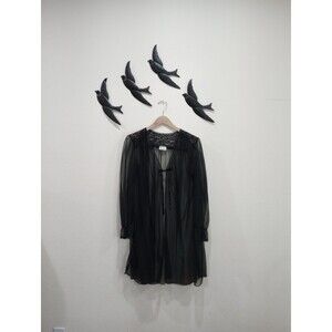 Vintage Barbizon Black Sheer Nylon & Lace Peignoir Robe - M / L